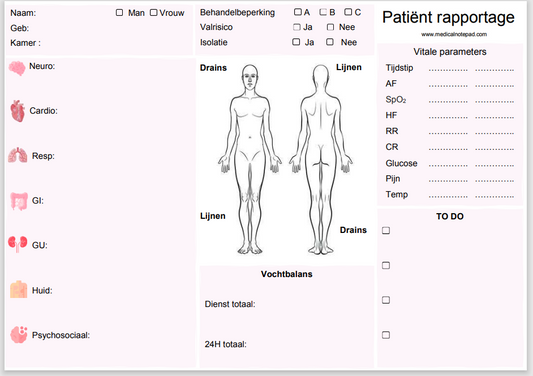 Verpleegkundig rapportage A6 (nursing notepad)